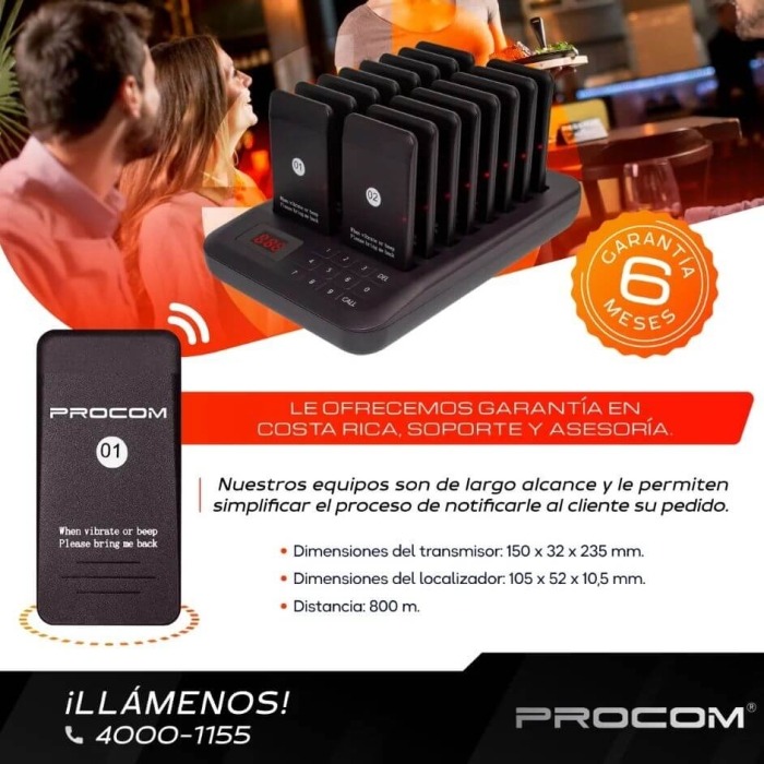 Beeper para órdenes en Restaurantes marca PROCOM